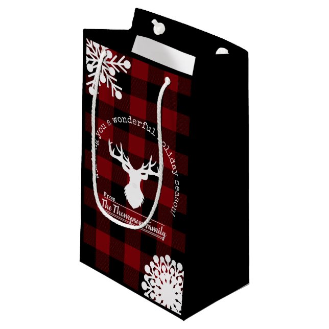 Christmas Red and Black Buffalo Check Small Gift Bag (Front Angled)
