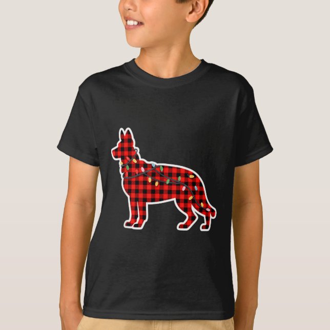 Christmas Red And Black Buffalo Plaid German Sheph T-Shirt (Front)