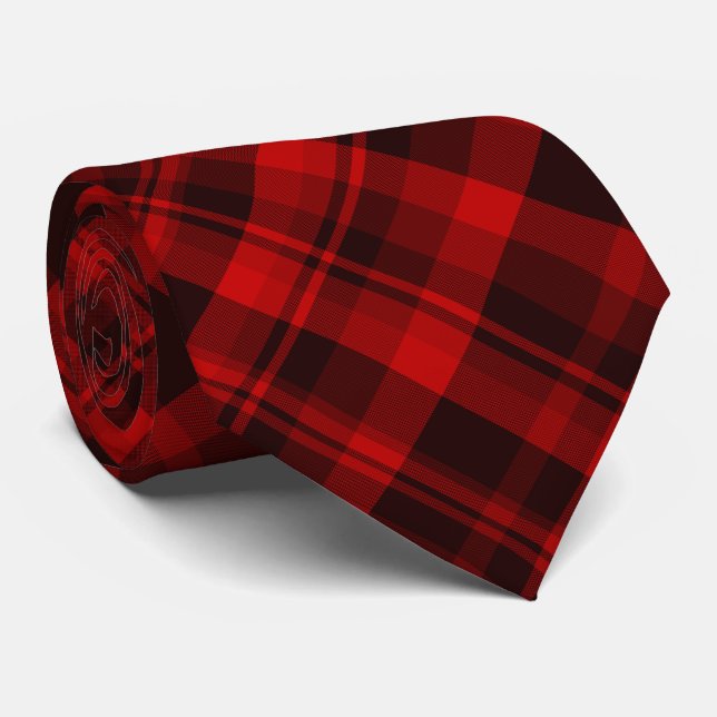 Christmas Red and Black Buffalo Plaid Neck Tie (Rolled)