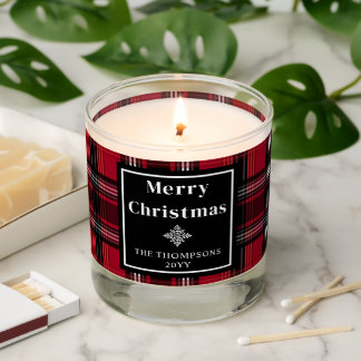 Christmas Red And Black Plaid Tartan Pattern Scented Candle