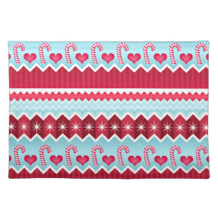 Christmas Red And Blue Chevron Stripes Pattern Cloth Placemat