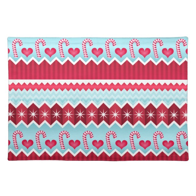 Christmas Red And Blue Chevron Stripes Pattern Cloth Placemat (Front)