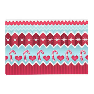 Christmas Red And Blue Chevron Stripes Pattern Placemat