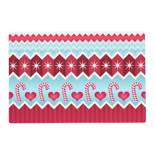 Christmas Red And Blue Chevron Stripes Pattern Placemat (Front)