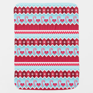Christmas Red And Blue Chevron Stripes Pattern Receiving Blanket