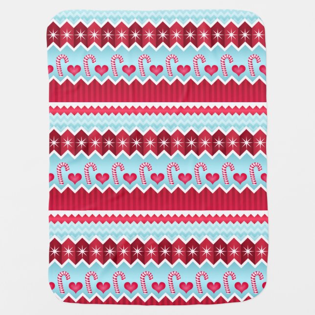 Christmas Red And Blue Chevron Stripes Pattern Receiving Blanket (Front)