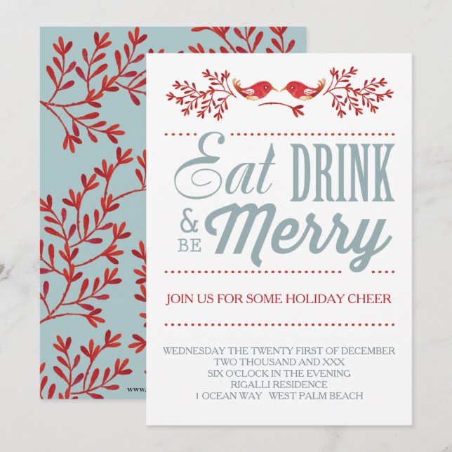 Christmas Red and Blue Holiday Country Chic Invitation (Front/Back)