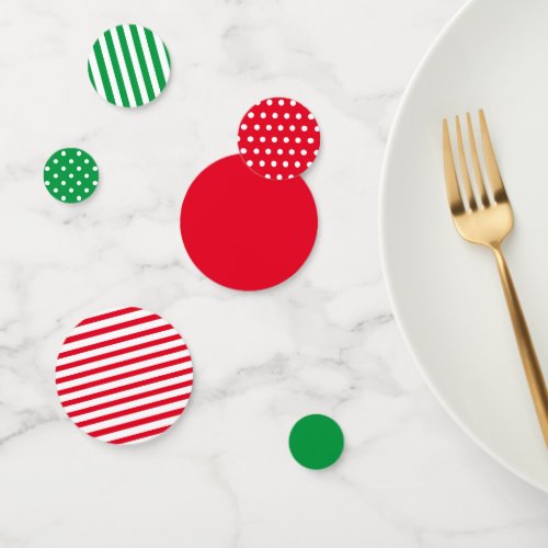 Christmas Red and Bright Green Stripes and Dots Confetti