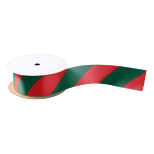 Christmas Red and Dark Green Wide Stripe Satin Ribbon