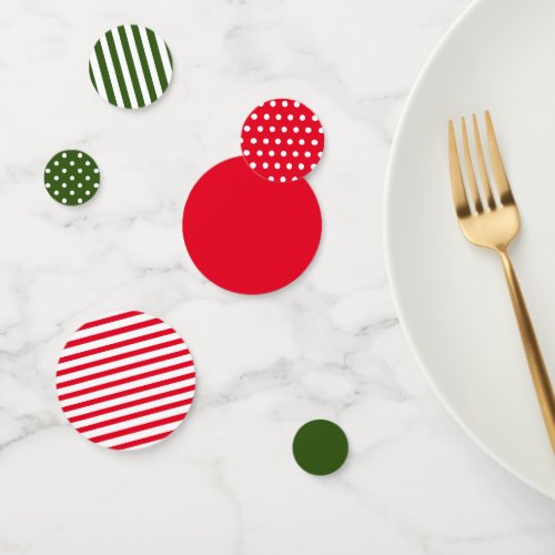 Christmas Red and Dark Green with Stripes and Dots Confetti