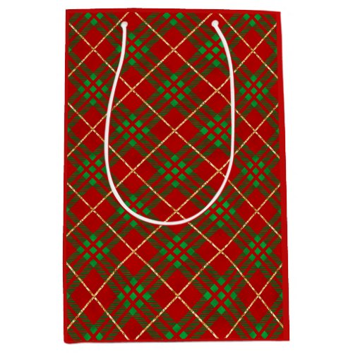 Christmas Red and Gold Buffalo Plaid Medium Gift Bag