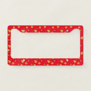 Christmas red and gold holiday pattern license plate frame