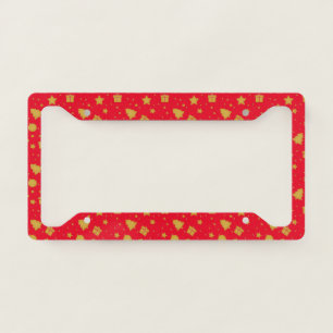 Christmas red and gold holiday pattern license plate frame