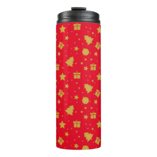 Christmas red and gold holiday pattern thermal tumbler