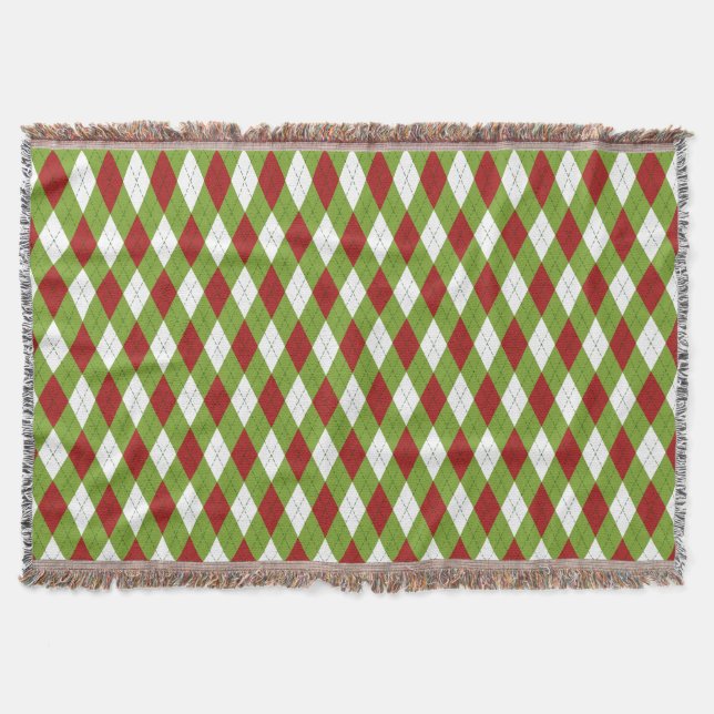 Christmas Red and Green Argyle Harlequin Pattern Throw Blanket (Front)