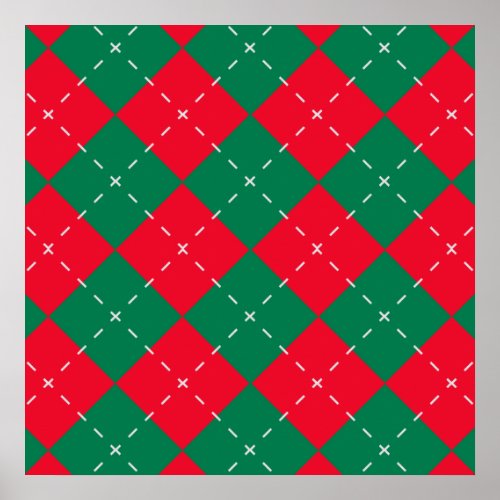 Christmas Red and Green Argyle Pattern Poster