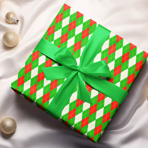 Christmas Red And Green Argyle  Wrapping Paper