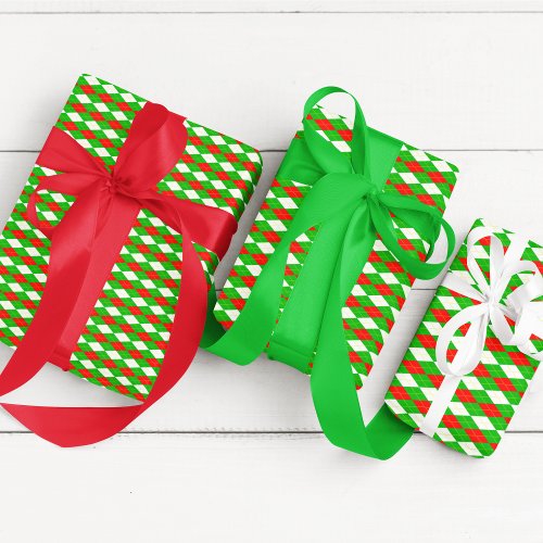 Christmas Red And Green Argyle  Wrapping Paper Sheets