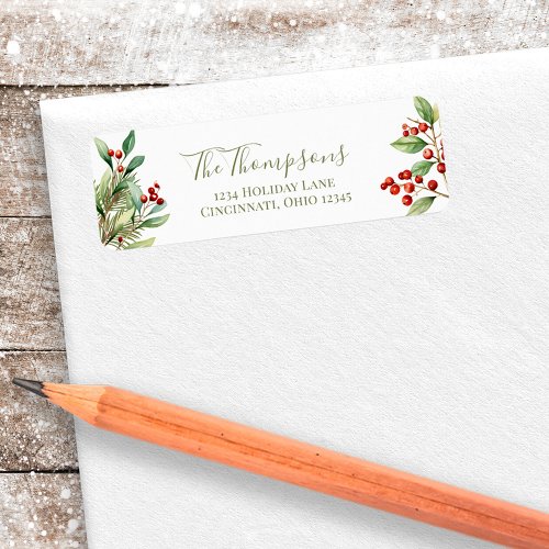 Christmas Red and Green Botanical Greenery Label