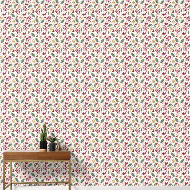 Christmas Red and Green Branches and Berries Wallpaper (Hallway)