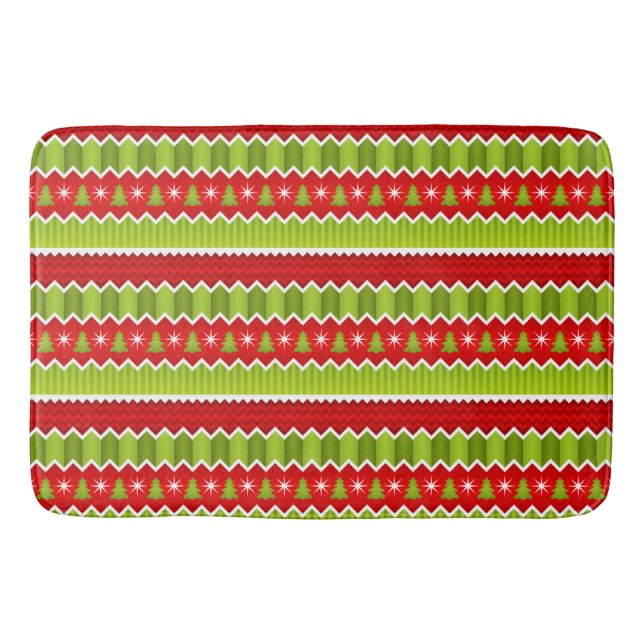 Christmas Red And Green Chevron Stripes Pattern Bath Mat (Front)