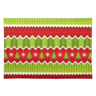 Christmas Red And Green Chevron Stripes Pattern Cloth Placemat