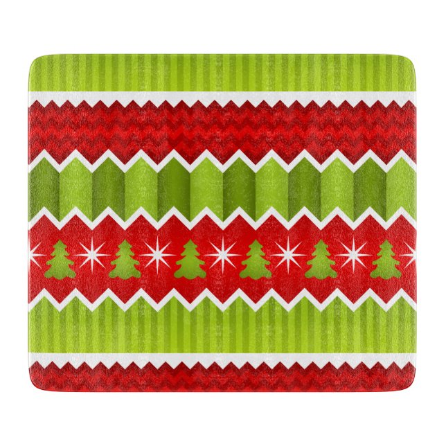Christmas Red And Green Chevron Stripes Pattern Cutting Board (Front)