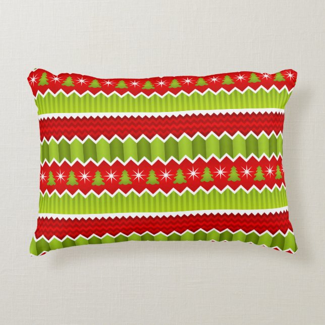 Christmas Red And Green Chevron Stripes Pattern Decorative Pillow (Front)