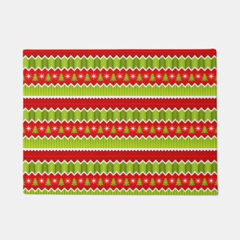 Christmas Red And Green Chevron Stripes Pattern Doormat by VintageDesignsShop at Zazzle