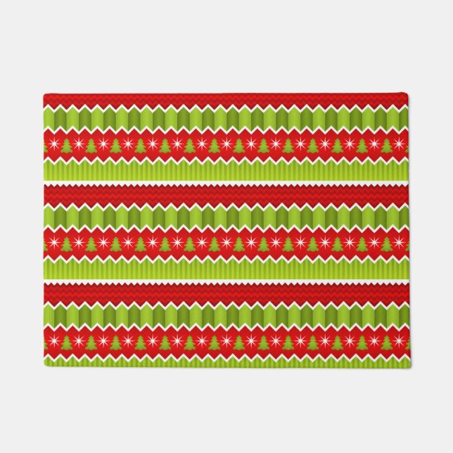 Christmas Red And Green Chevron Stripes Pattern Doormat (Front)