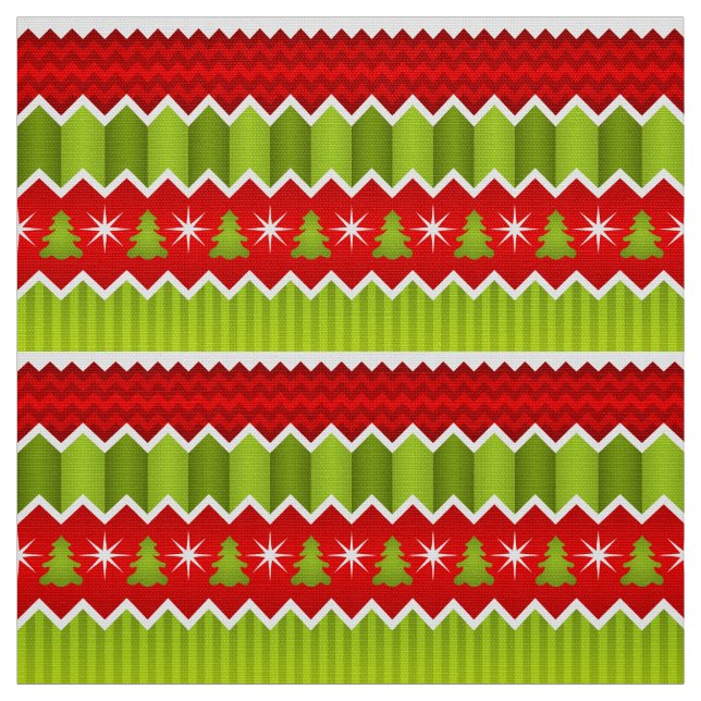 Christmas Red And Green Chevron Stripes Pattern Fabric (Swatch)
