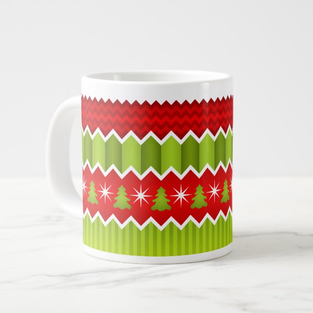 Christmas Red And Green Chevron Stripes Pattern Giant Coffee Mug (Front Left)