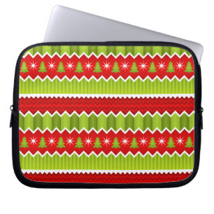 Christmas Red And Green Chevron Stripes Pattern Laptop Sleeve