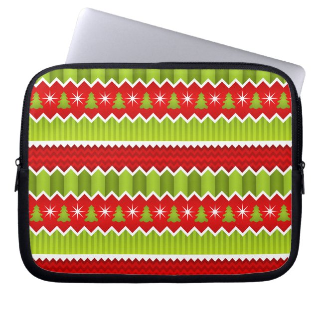 Christmas Red And Green Chevron Stripes Pattern Laptop Sleeve (Front)