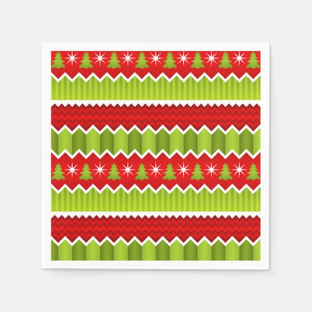 Christmas Red And Green Chevron Stripes Pattern Paper Napkins (Front)