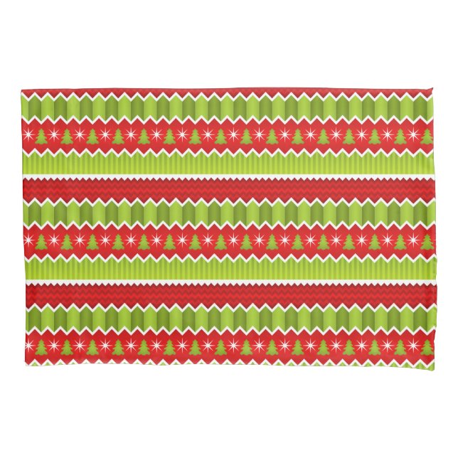 Christmas Red And Green Chevron Stripes Pattern Pillowcase (Front)