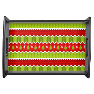 Christmas Red And Green Chevron Stripes Pattern Serving Tray