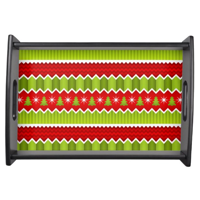 Christmas Red And Green Chevron Stripes Pattern Serving Tray (Front)