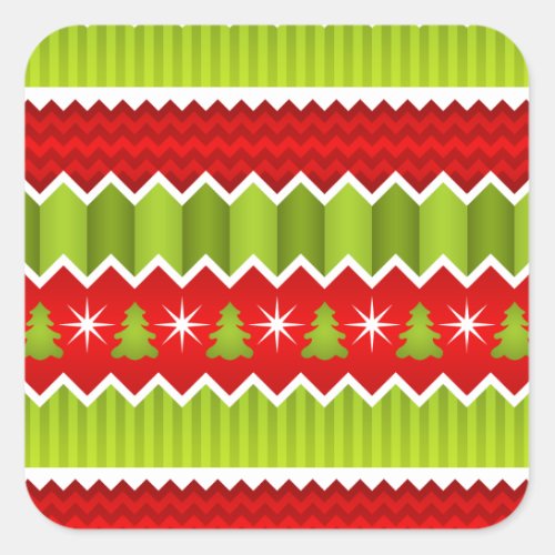 Christmas Red And Green Chevron Stripes Pattern Square Sticker