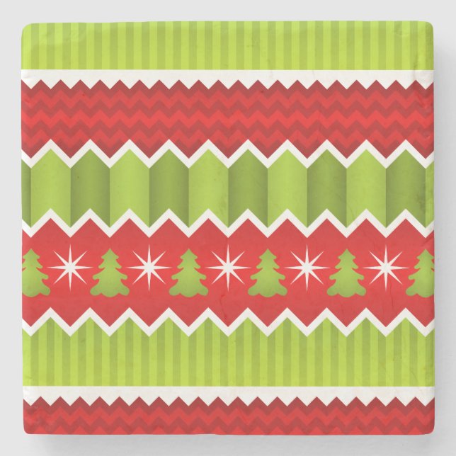 Christmas Red And Green Chevron Stripes Pattern Stone Coaster (Front)