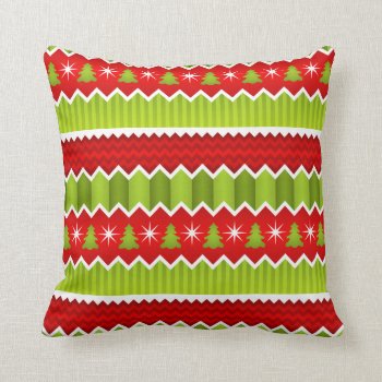 Christmas  Red And Green Chevron Stripes Pattern Throw Pillow by VintageDesignsShop at Zazzle