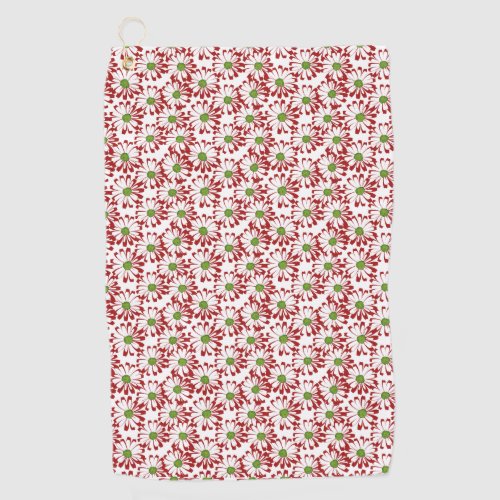 Christmas Red and Green Daisy Floral Pattern Beach Golf Towel