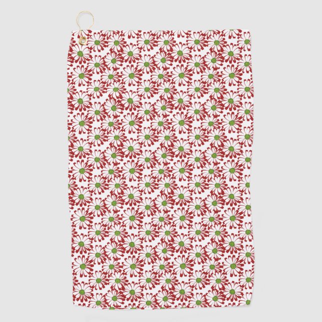 Christmas Red and Green Daisy Floral Pattern Beach Golf Towel (Front)