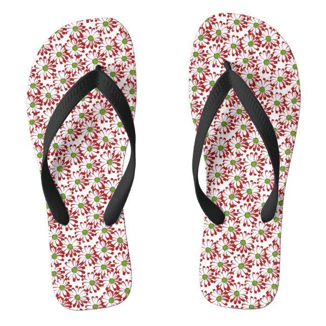 Christmas Red and Green Daisy Floral Pattern Flip Flops (Footbed)