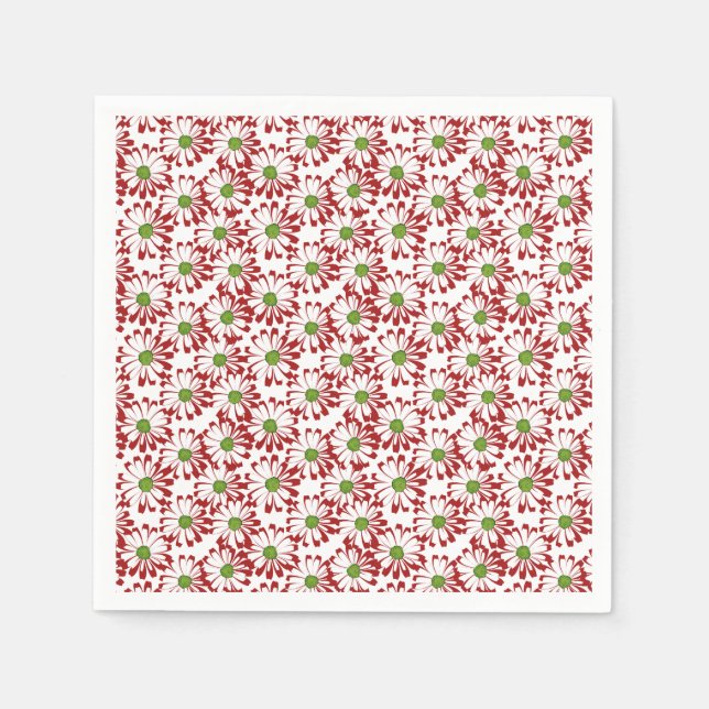 Christmas Red and Green Daisy Floral Pattern Napkins (Front)