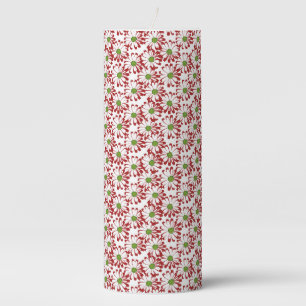 Christmas Red and Green Daisy Floral Pattern Pillar Candle