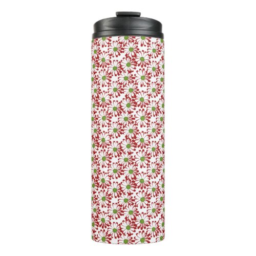 Christmas Red and Green Daisy Floral Pattern Thermal Tumbler