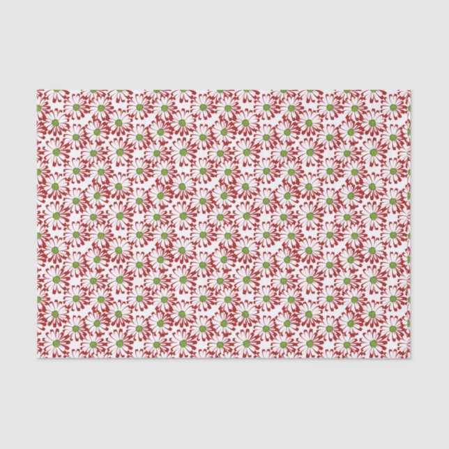 Christmas Red and Green Daisy Floral Pattern Tissue Paper (Front)