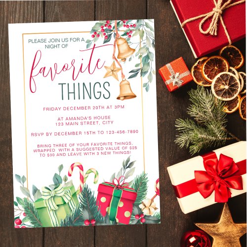 Christmas Red and Green Favorite Things Party Invitation