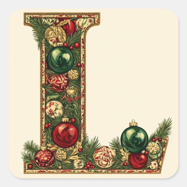 Christmas Red and Green Letter L Square Sticker (Front)